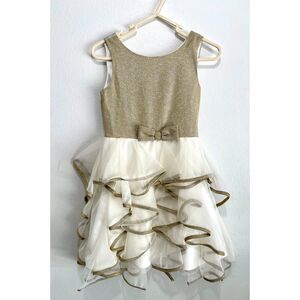 Kate Mack formal dress wedding guest flower girl gold beige tiered ruffle kid 6X